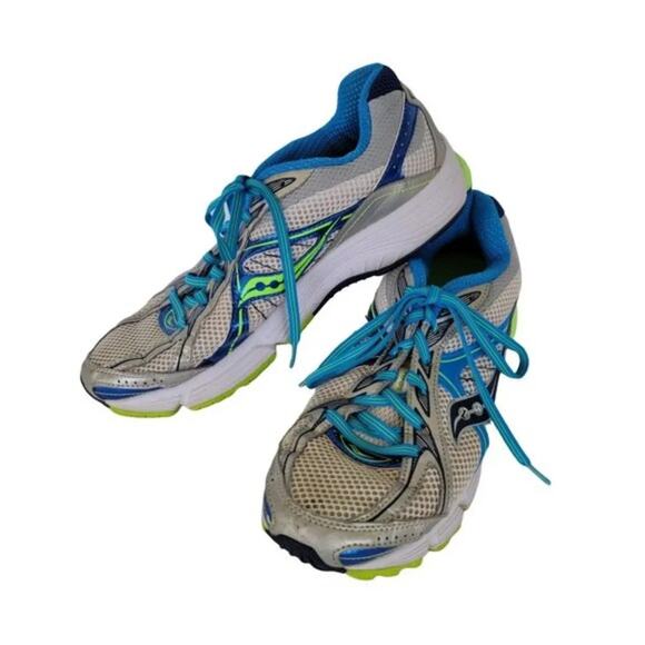 Saucony Ignition 4 Womens Running Shoes Size 8.5 Turquoise Lime Silver Sneakers - Picture 3 of 9